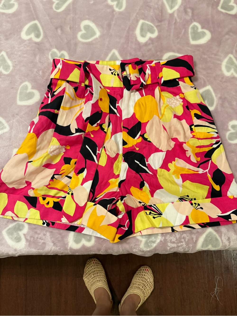 Ted Baker Bright Pink Floral Belted Shorts